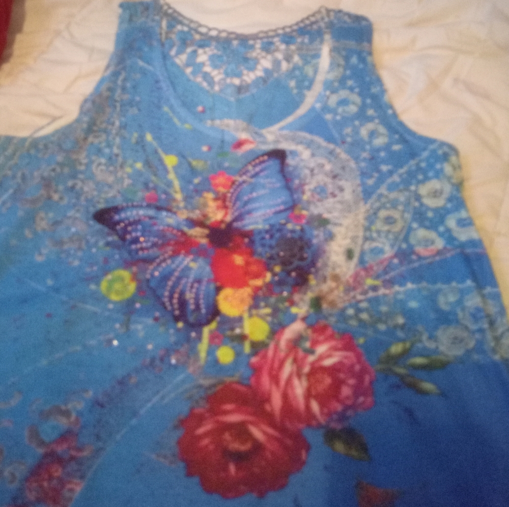 Colorful Butterfly and Floral Tank Top